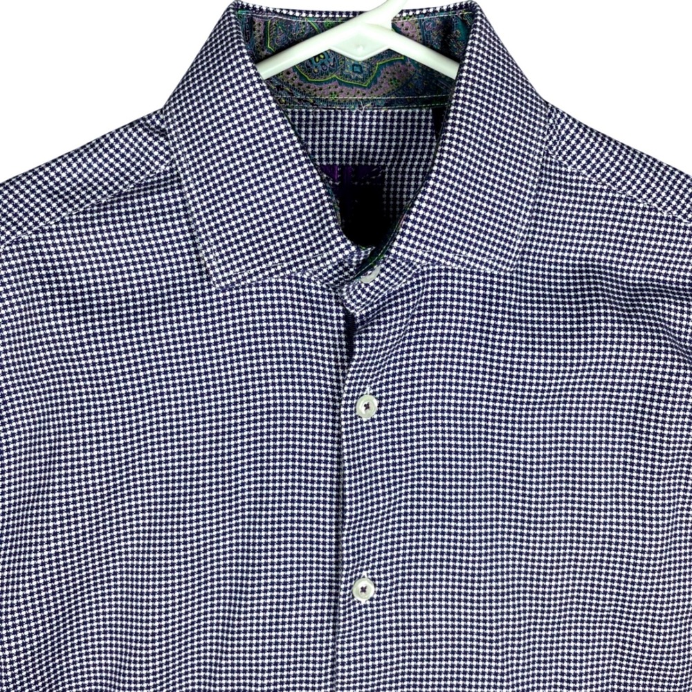 Michaelsons London Button Down Shirt Mens Medium Purple White Micro Houndstooth‎